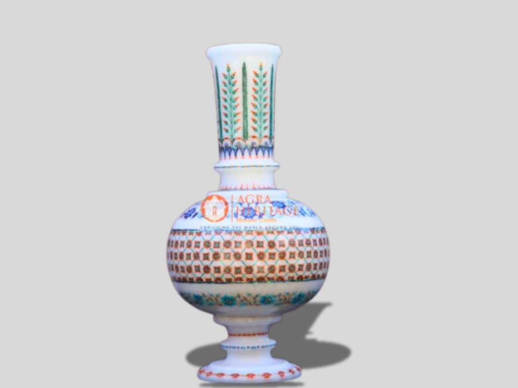 White Marble Vase Multi Inlay Stone Handicraft Art Decor